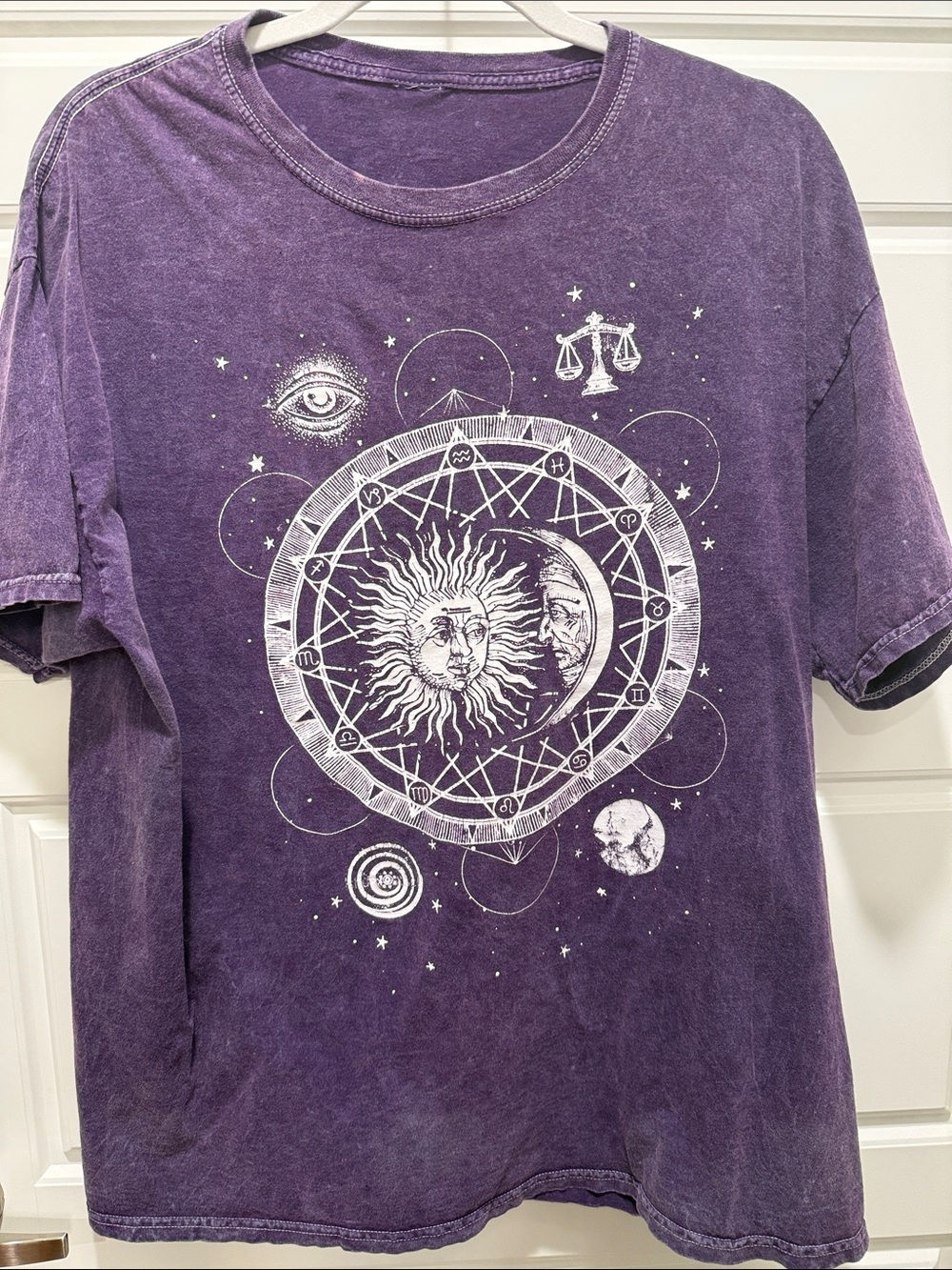Vintage-Wash Celestial Sun & Moon Purple Graphic Tee